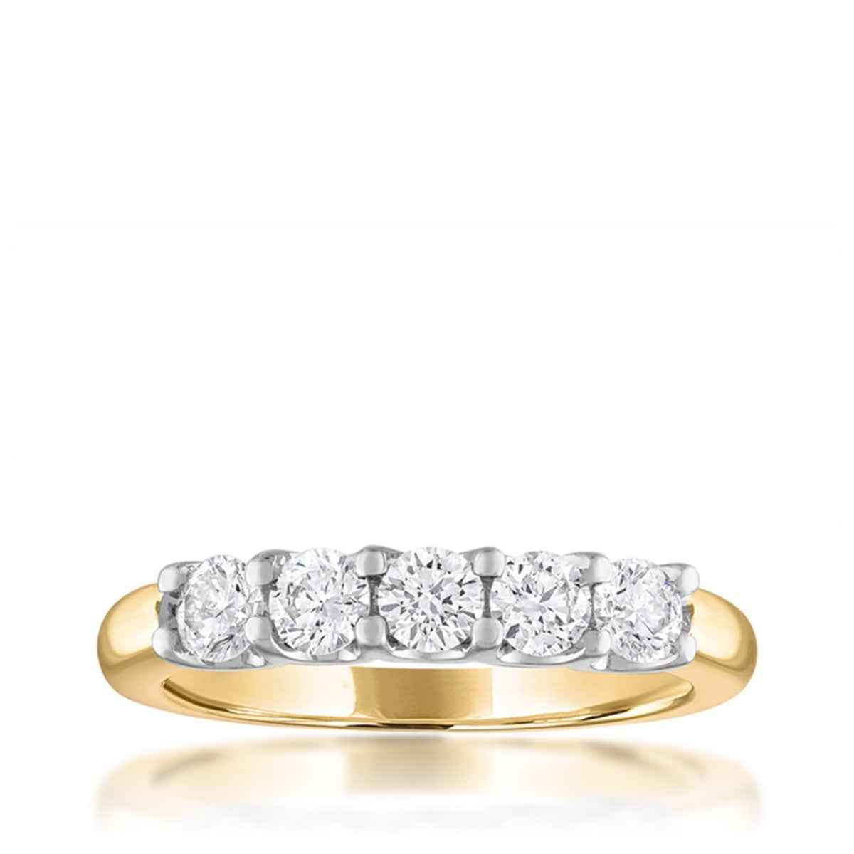 3/4 ct. tw. 5-Stone Prong Set Diamond Anniversary Band in 14K White and Yellow Gold