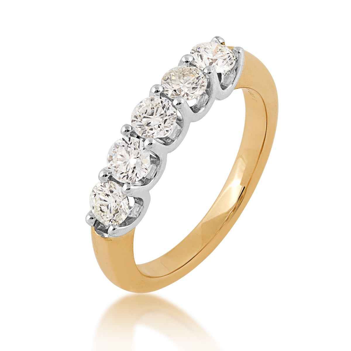 1 ct. tw. 5-Stone Prong Set Diamond Anniversary Band in 14K Yellow & White Gold front view
