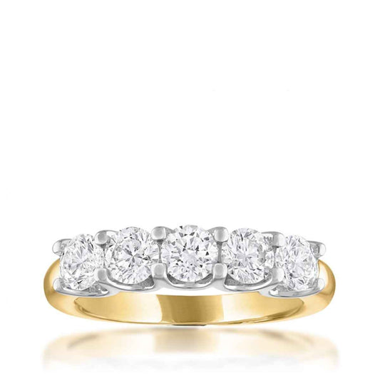 1-1/2 ct. tw. 5-Stone Prong Set Diamond Anniversary Band in 14K White and Yellow Gold