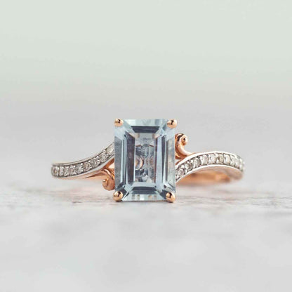 Aquamarine and .08 ct. tw. Diamond Fashion Ring in 10K Pink Gold close-up detail