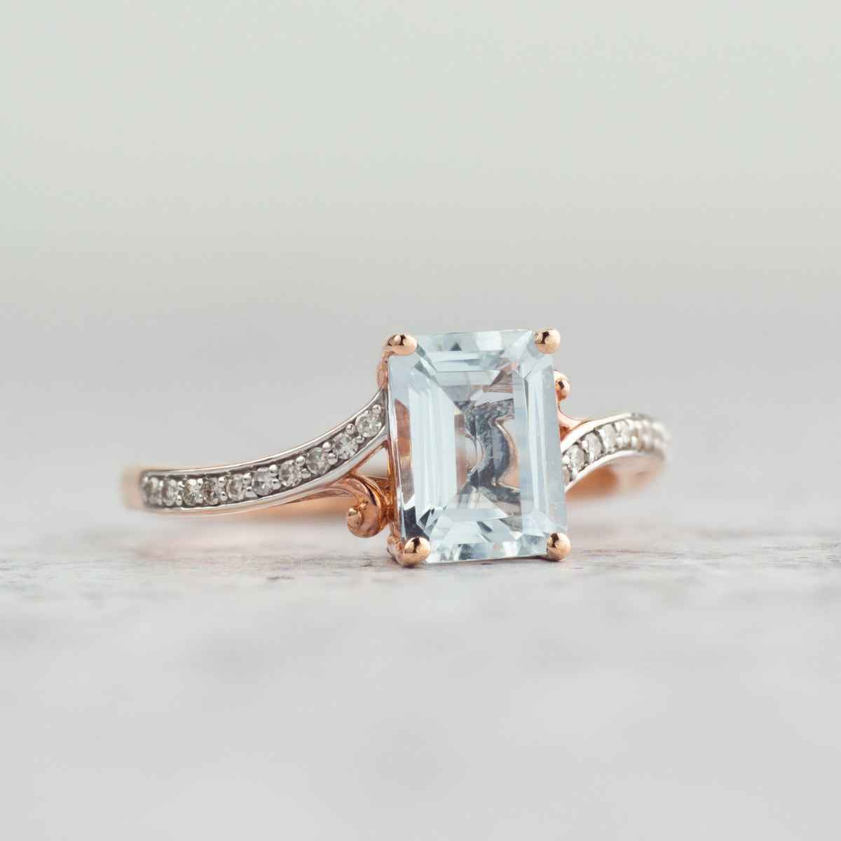 Aquamarine and .08 ct. tw. Diamond Fashion Ring in 10K Pink Gold side profile