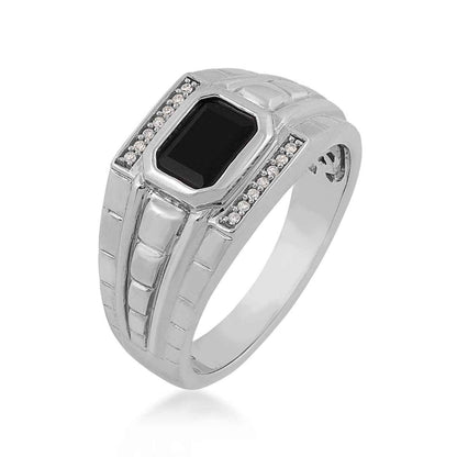 Men's Genuine Black Onyx & .06 ct. tw. Diamond Accented Ring in Sterling Silver front view