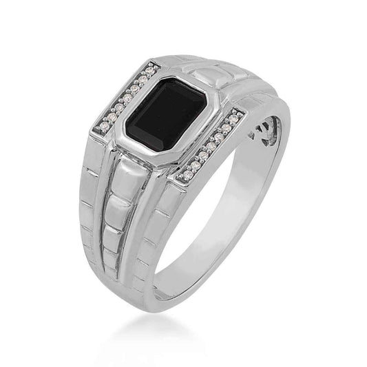 Men's Genuine Black Onyx & .06 ct. tw. Diamond Accented Ring in Sterling Silver front view