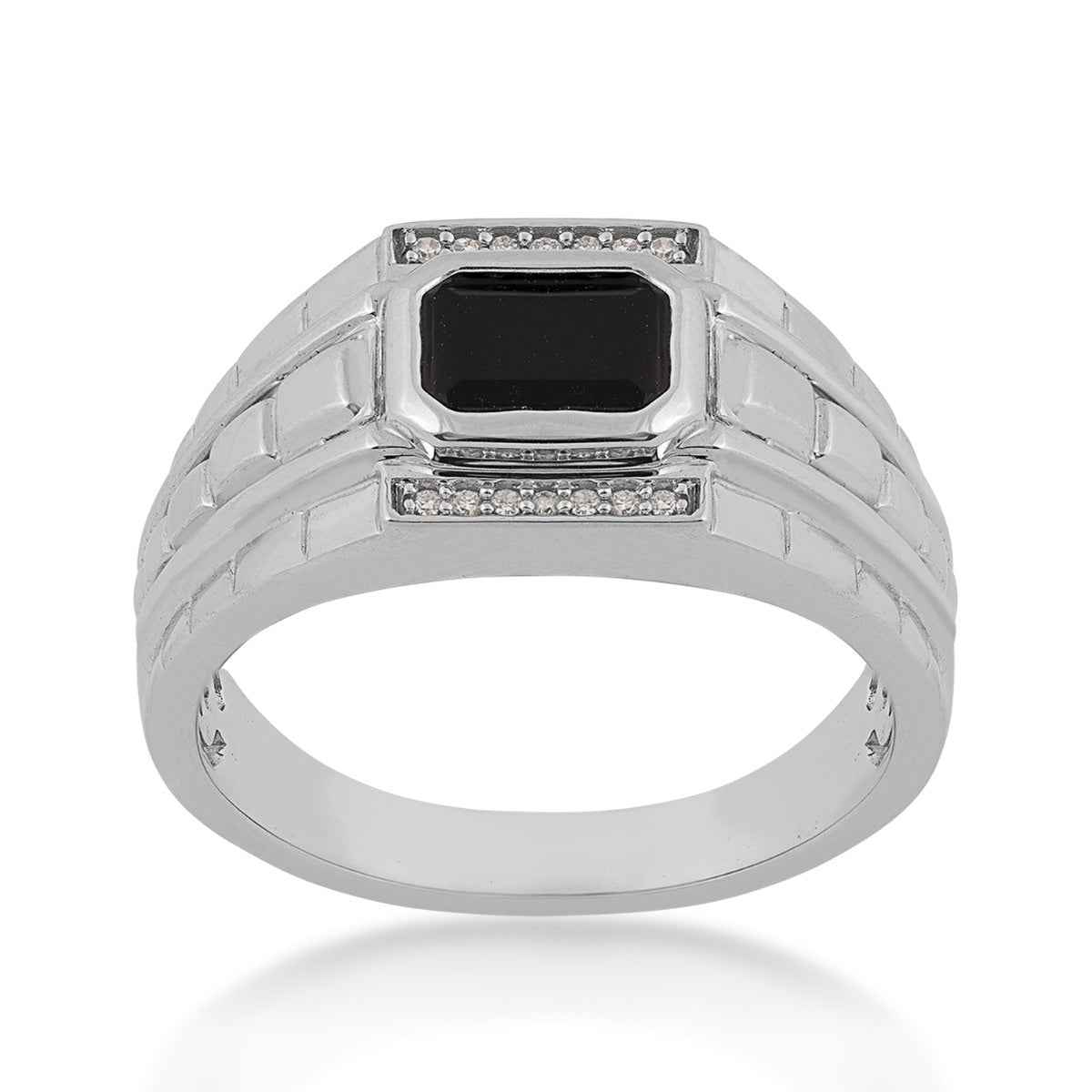 Men's Genuine Black Onyx & .06 ct. tw. Diamond Accented Ring in Sterling Silver