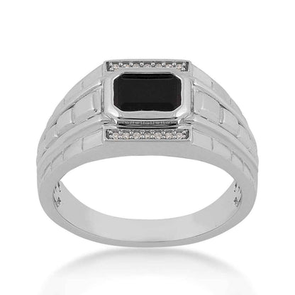 Men's Genuine Black Onyx & .06 ct. tw. Diamond Accented Ring in Sterling Silver
