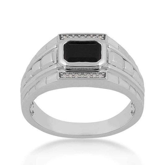 Men's Genuine Black Onyx & .06 ct. tw. Diamond Accented Ring in Sterling Silver