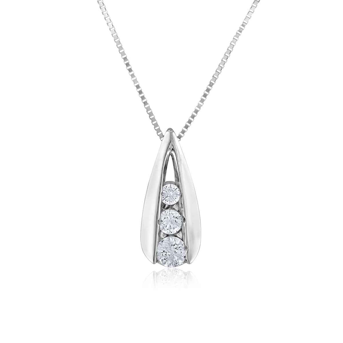 1 ct. tw. 3-Stone Tapered Diamond Fashion Pendant in 10K White Gold