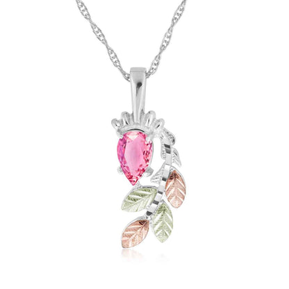 Black Hills Gold Pear Pink Cubic Zirconia Hanging Vine Pendant in Sterling Silver