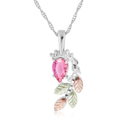 Black Hills Gold Pear Pink Cubic Zirconia Hanging Vine Pendant in Sterling Silver
