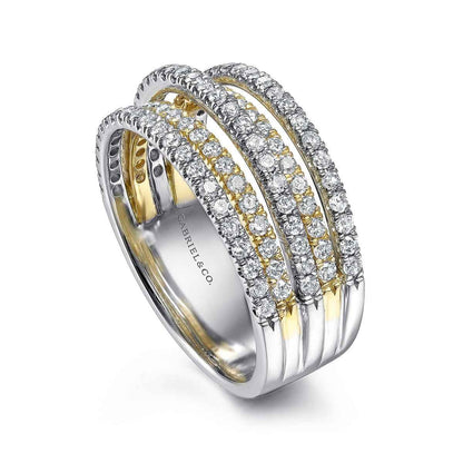 Gabriel & Co. 9/10 ct. tw. Diamond Layered Wide Band Ring in 14K White & Yellow Gold front view