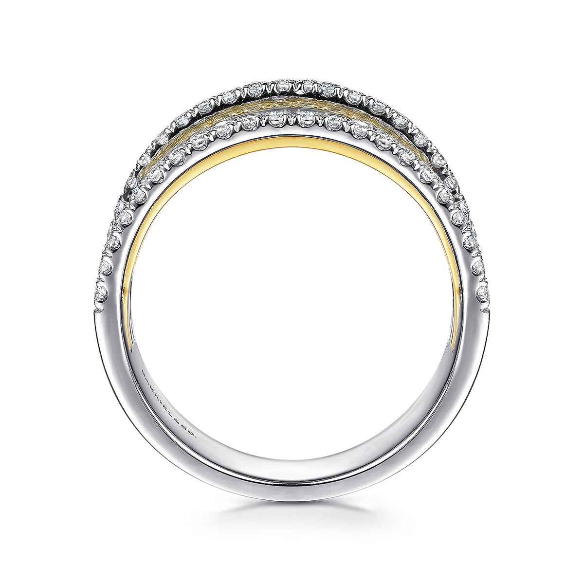 Gabriel & Co. 9/10 ct. tw. Diamond Layered Wide Band Ring in 14K White & Yellow Gold close-up detail