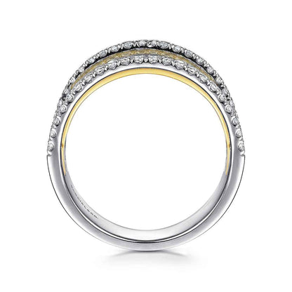 Gabriel & Co. 9/10 ct. tw. Diamond Layered Wide Band Ring in 14K White & Yellow Gold close-up detail