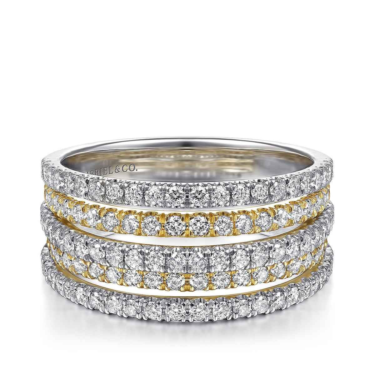 Gabriel & Co. 9/10 ct. tw. Diamond Layered Wide Band Ring in 14K White & Yellow Gold