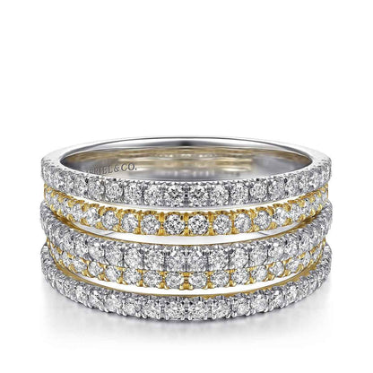 Gabriel & Co. 9/10 ct. tw. Diamond Layered Wide Band Ring in 14K White & Yellow Gold