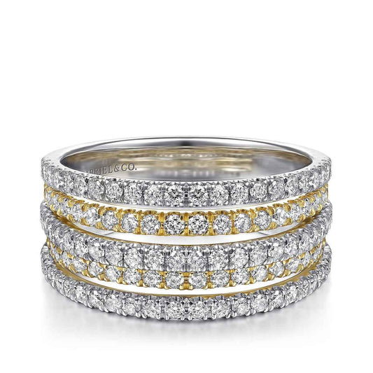 Gabriel & Co. 9/10 ct. tw. Diamond Layered Wide Band Ring in 14K White & Yellow Gold