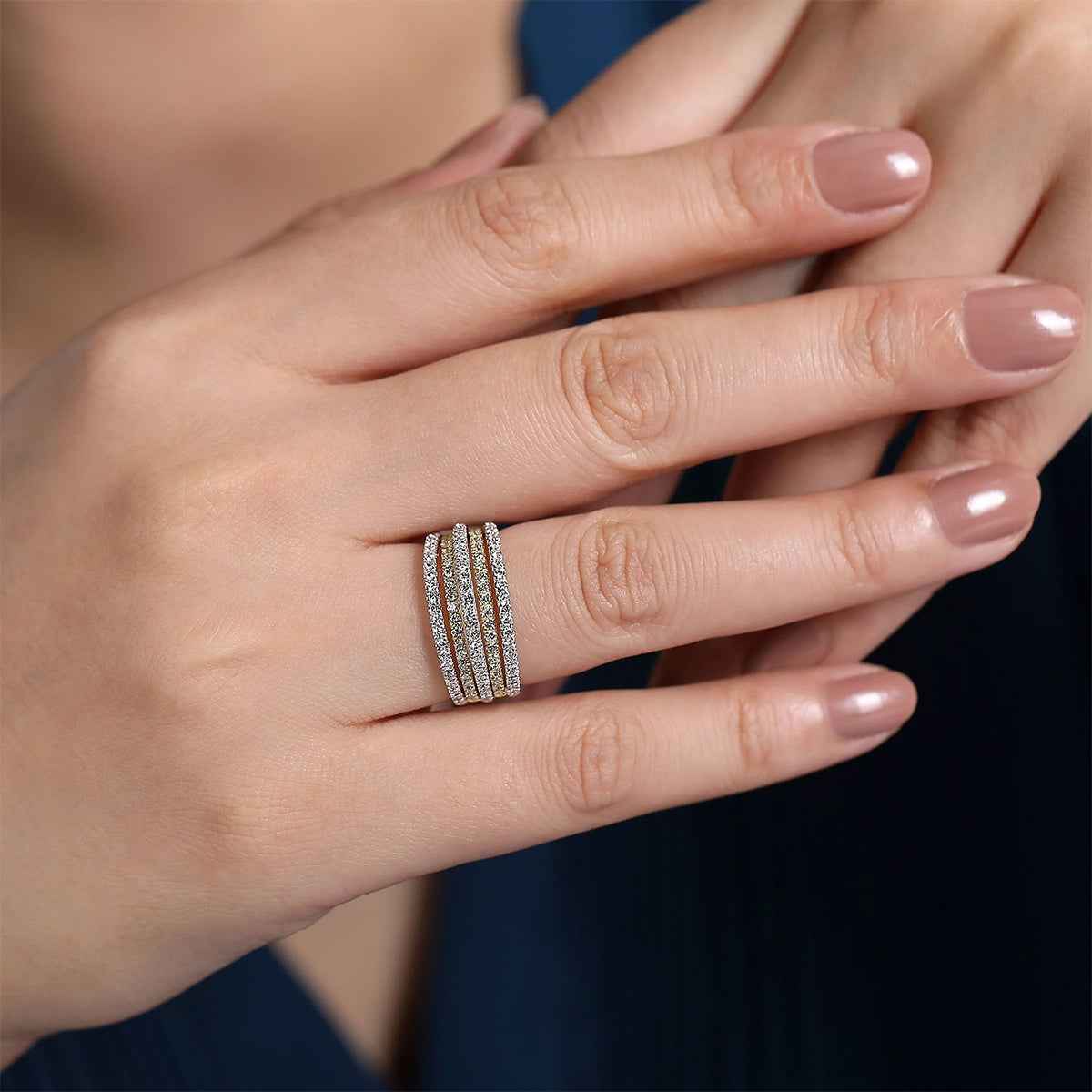 Gabriel & Co. 9/10 ct. tw. Diamond Layered Wide Band Ring in 14K White & Yellow Gold side profile