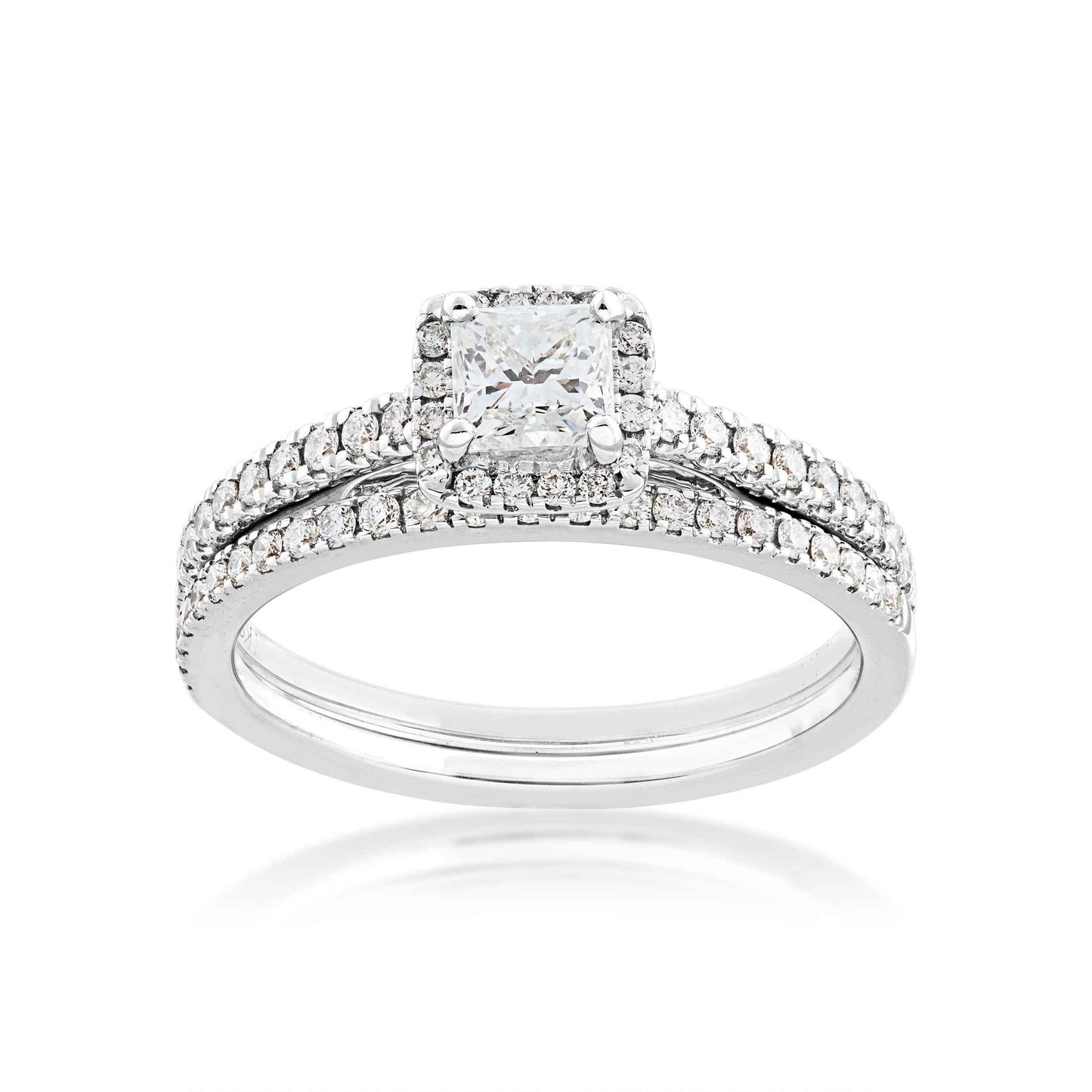 Noventa 7/8 ct. tw. Princess Cut Diamond Halo Wedding Set in 14K White Gold