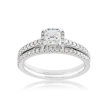 Noventa 7/8 ct. tw. Princess Cut Diamond Halo Wedding Set in 14K White Gold