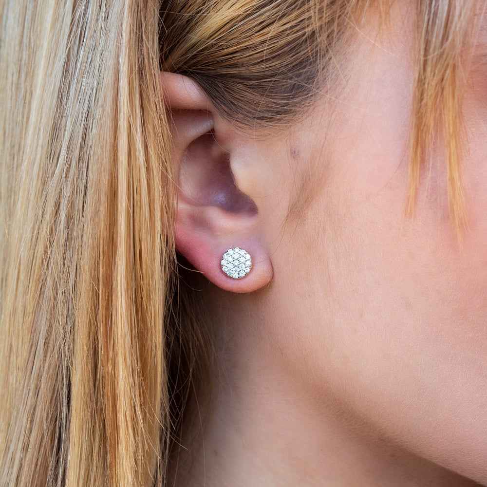 Shy Creation 1/2 ct. tw. Round Diamond Cluster Stud Earrings in 14K White Gold front view