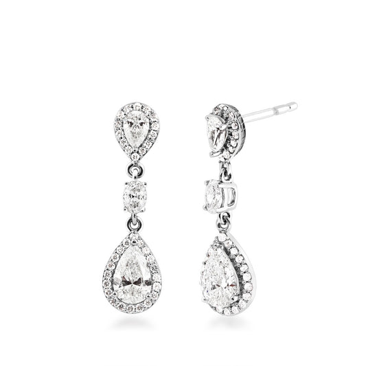 1-3/8 ct. tw. Pear & Oval Diamond Halo Dangle Earrings in 18K White Gold