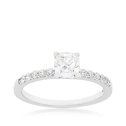 Brilliantly Yours 9/10 ct. tw. Cushion Cut Diamond Engagement Ring with Diamond Band in 14K White Gold