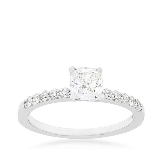Brilliantly Yours 9/10 ct. tw. Cushion Cut Diamond Engagement Ring with Diamond Band in 14K White Gold