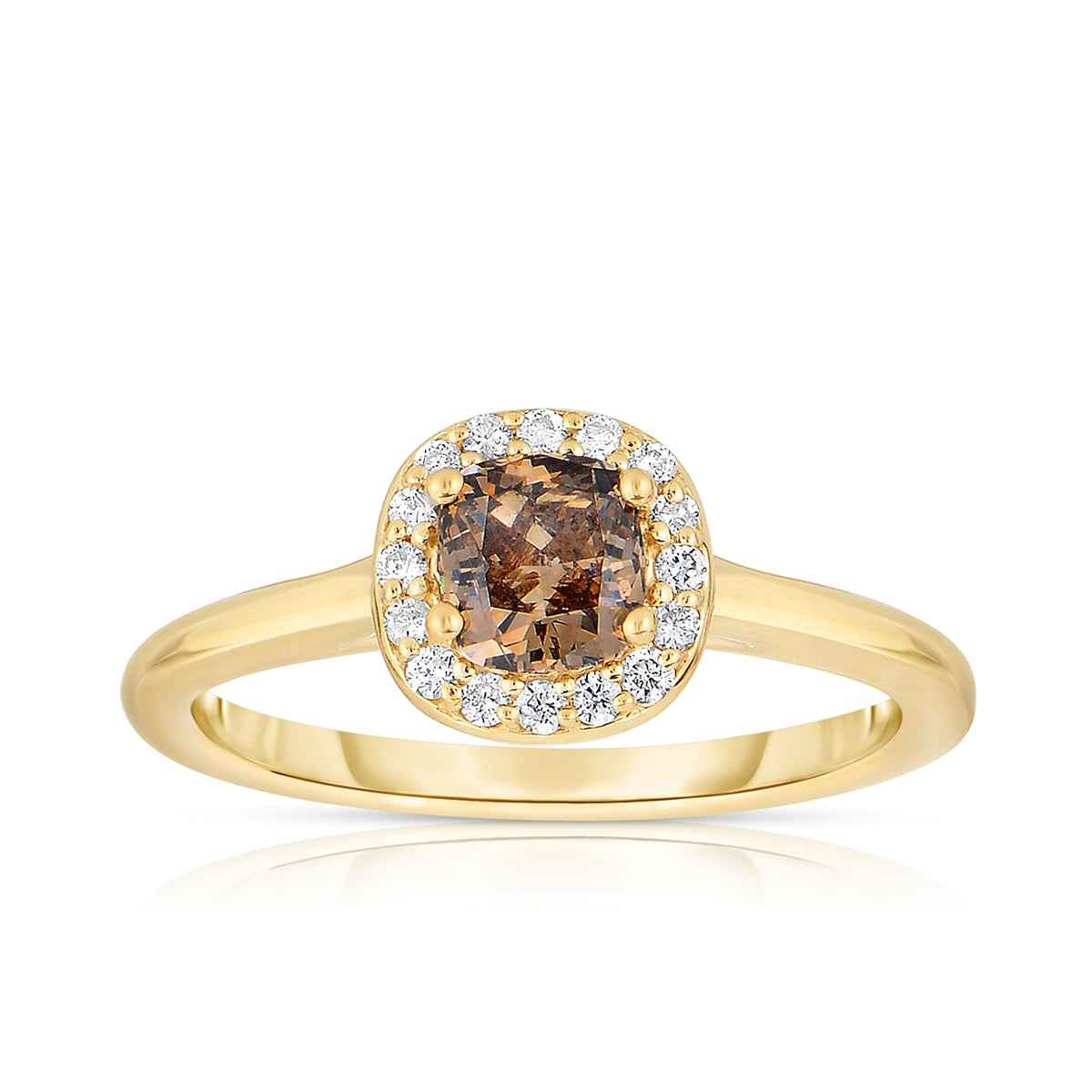 Mocha Lux 3/4 ct. tw. Cushion Cut Mocha Diamond Halo Engagement Ring in 14K Yellow Gold