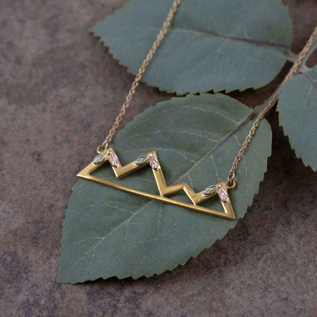 Black Hills Gold Mountain Range Necklace in 10K Yellow Gold front view