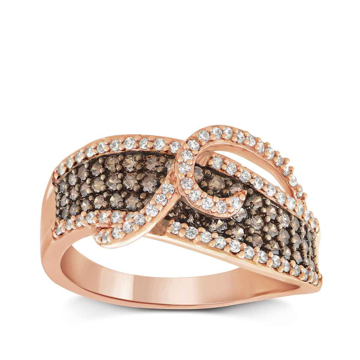Mocha Collection 3/4 ct. tw. Mocha Diamond Pave Crossover Twist Ring in 10K Pink Gold