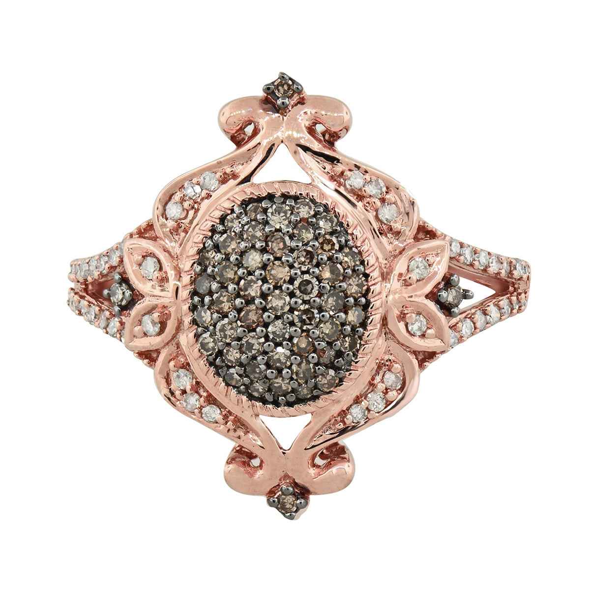 Mocha Collection 1/2 ct. tw. Mocha Diamond Cluster Filigree Ring in 10K Pink Gold front view