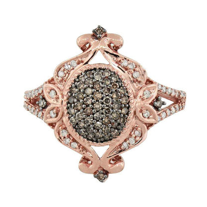 Mocha Collection 1/2 ct. tw. Mocha Diamond Cluster Filigree Ring in 10K Pink Gold front view