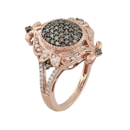 Mocha Collection 1/2 ct. tw. Mocha Diamond Cluster Filigree Ring in 10K Pink Gold