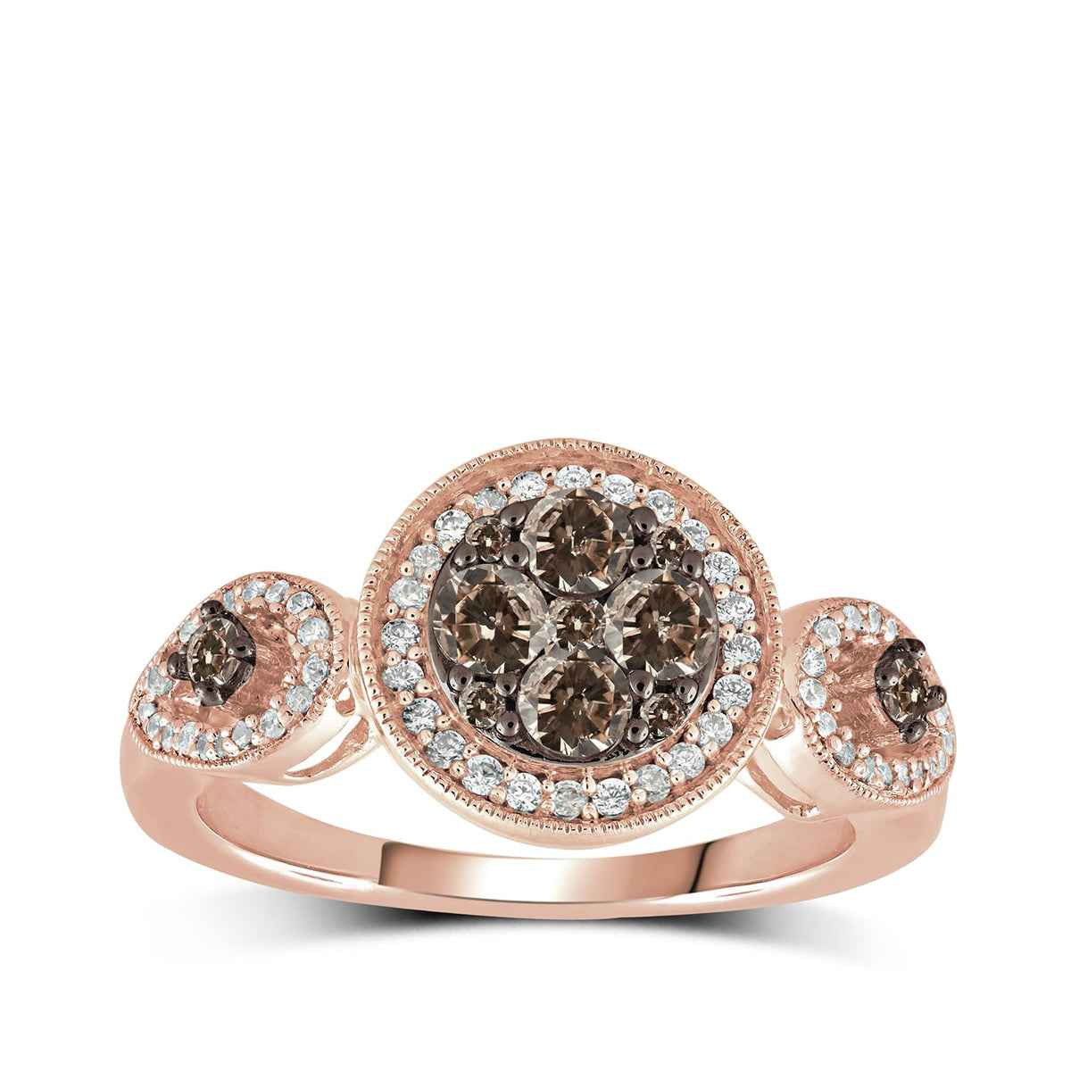 Mocha Collection 3/4 ct. tw. Mocha Diamond 3-Stone Cluster Ring in 10K Pink Gold