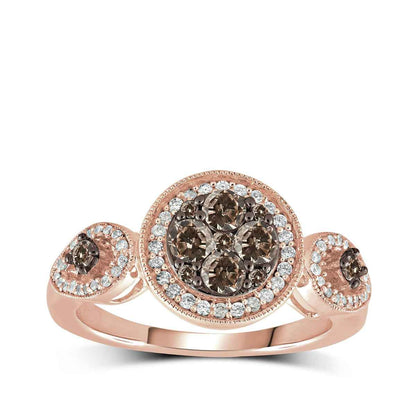 Mocha Collection 3/4 ct. tw. Mocha Diamond 3-Stone Cluster Ring in 10K Pink Gold