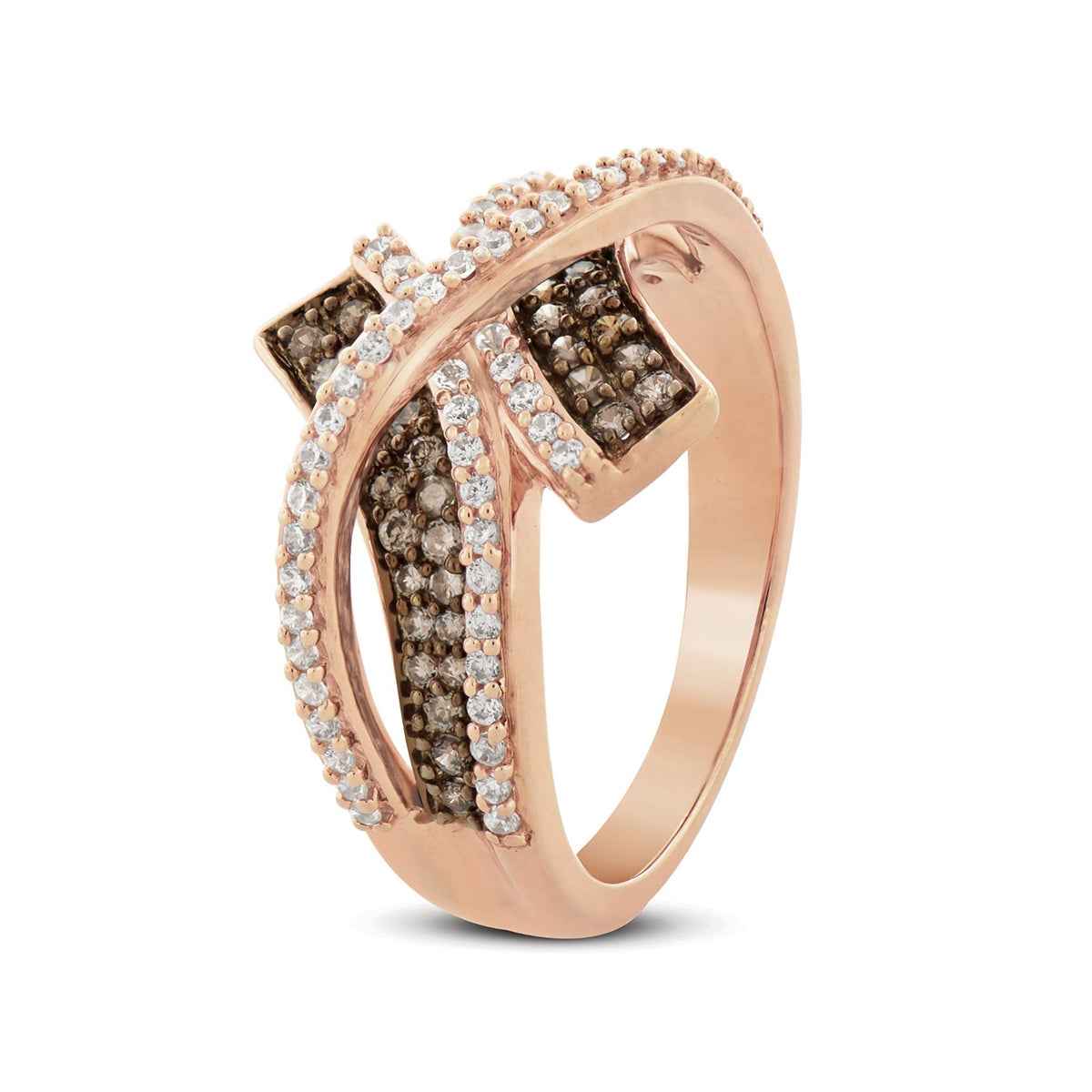 Mocha Collection 3/4 ct. tw. Mocha Diamond Bypass Crossover Ring in 10K Pink Gold front view