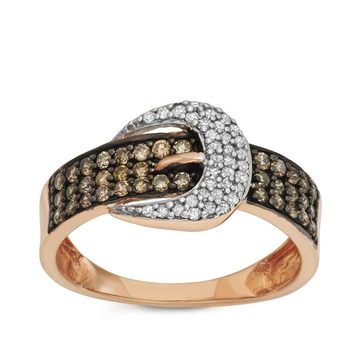 1/5 ct. tw. Mocha Diamond Buckle Ring in 10K Pink Gold