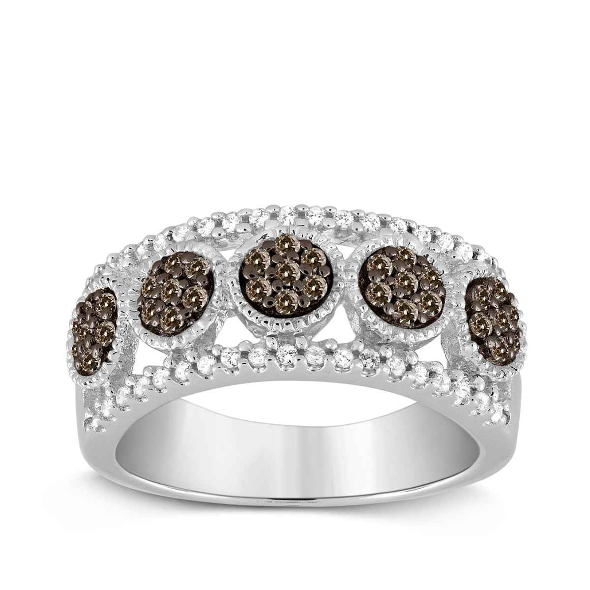 Mocha Collection 1/2 ct. tw. Mocha Diamond Cluster Milgrain Ring in 10K White Gold
