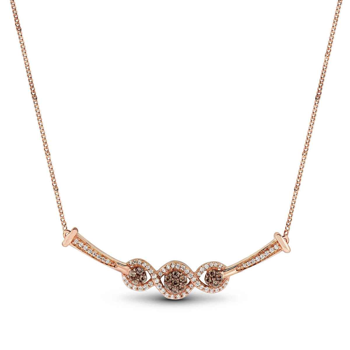 Mocha Collection 1/2 ct. tw. Mocha Diamond 3-Stone Cluster Necklace in 10K Pink Gold