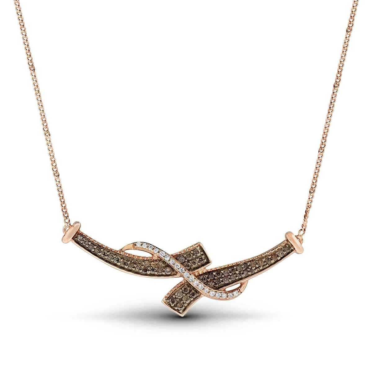 Mocha Collection 1/2 ct. tw. Mocha Diamond Pave Crossover Bypass Pendant in 10K Pink Gold