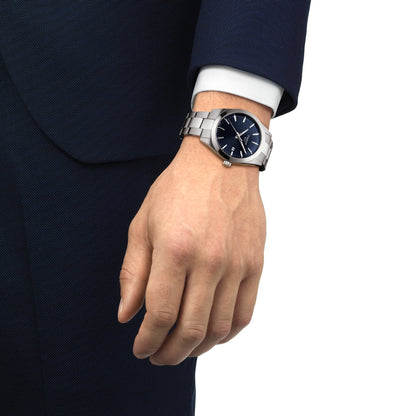 Tissot Men's Gentleman Stainless Steel Watch with Blue Dial front view