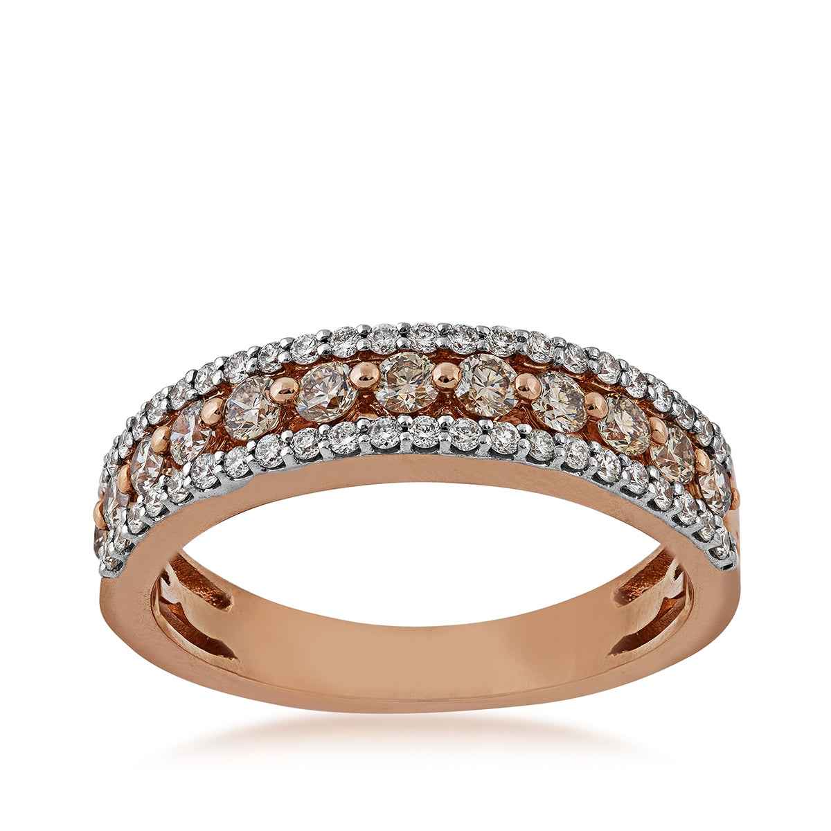 Mocha Lux 3/4 ct. tw. Round Prong-Set Mocha & White Diamond Anniversary Band in 14K Pink Gold