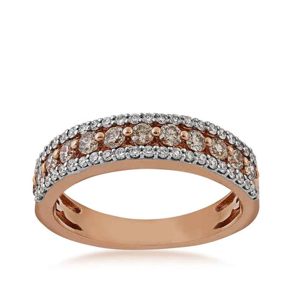 Mocha Lux 3/4 ct. tw. Round Prong-Set Mocha & White Diamond Anniversary Band in 14K Pink Gold
