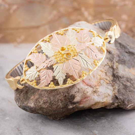 Black Hills Gold Oval Expansion Bracelet in 10K Yellow Gold front view