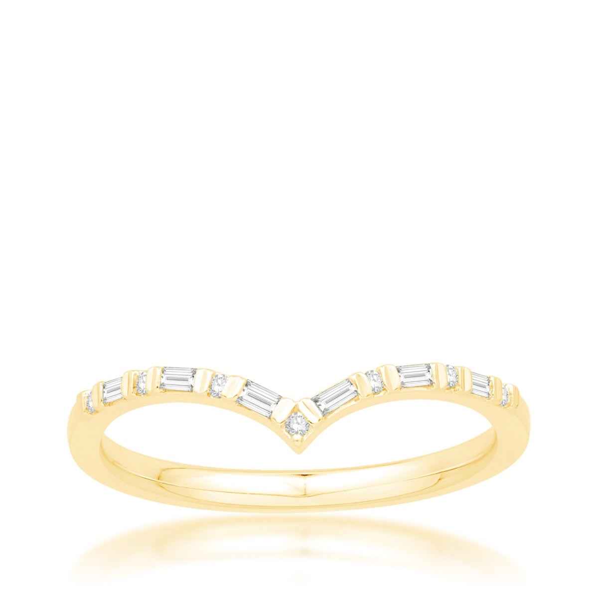 1/10 ct. tw. Round & Baguette Diamond Contour Band in 10K Yellow Gold
