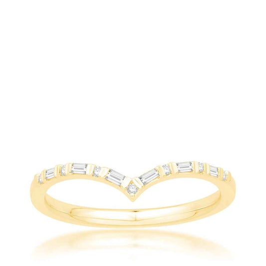 1/10 ct. tw. Round & Baguette Diamond Contour Band in 10K Yellow Gold
