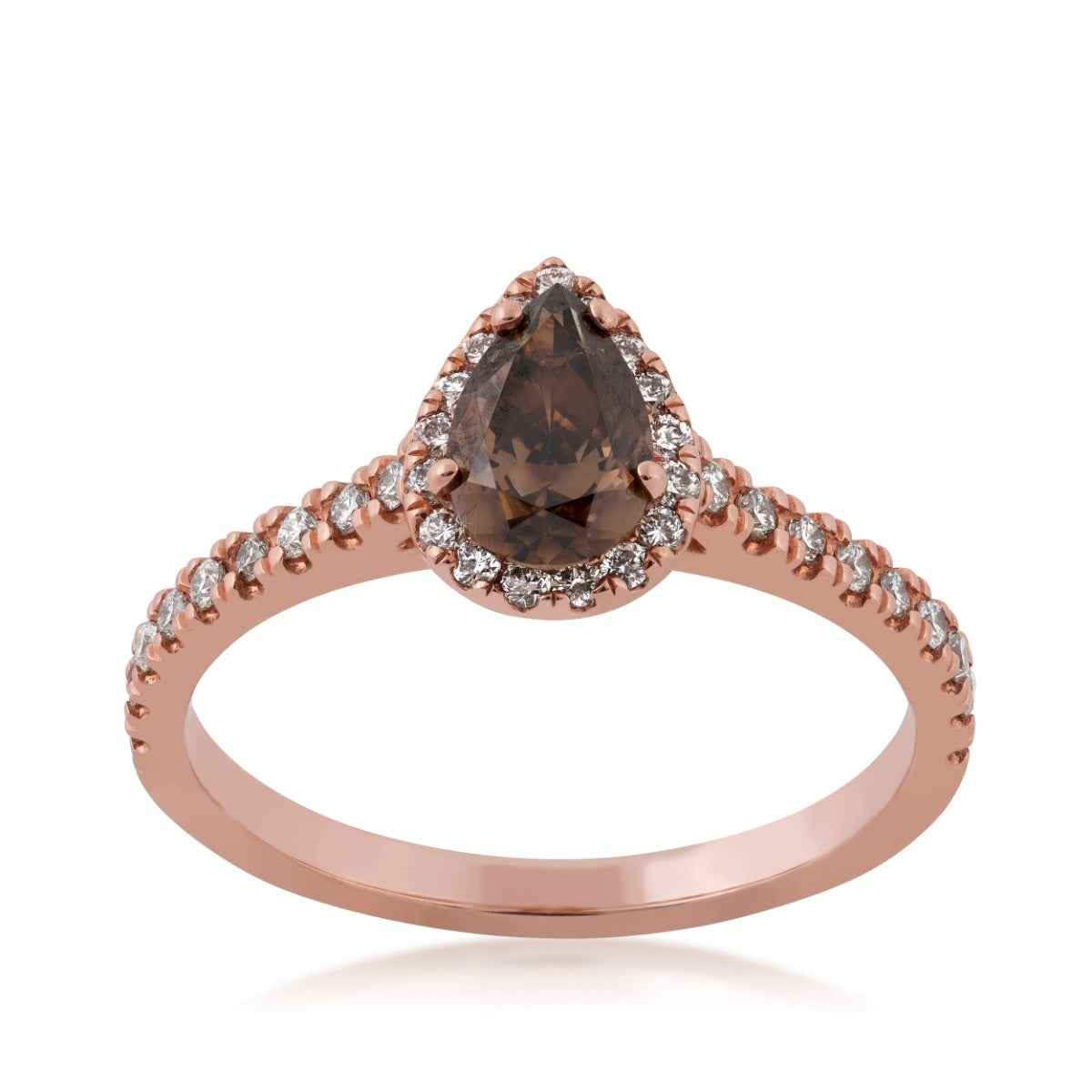 Mocha Lux 1/2 ct. Pear Mocha Diamond Engagement Ring with 1/4 ct. White Diamond Halo & Band in 14K Pink Gold