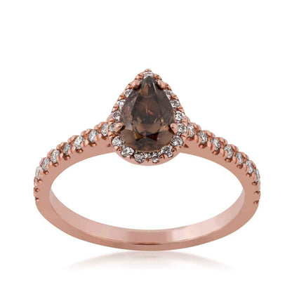 Mocha Lux 1/2 ct. Pear Mocha Diamond Engagement Ring with 1/4 ct. White Diamond Halo & Band in 14K Pink Gold