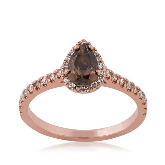 Mocha Lux 1/2 ct. Pear Mocha Diamond Engagement Ring with 1/4 ct. White Diamond Halo & Band in 14K Pink Gold