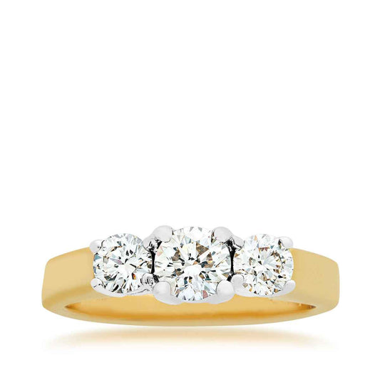 1 ct. tw. Round Brilliant 3-Stone Diamond Anniversary Ring in 14K Yellow and White Gold