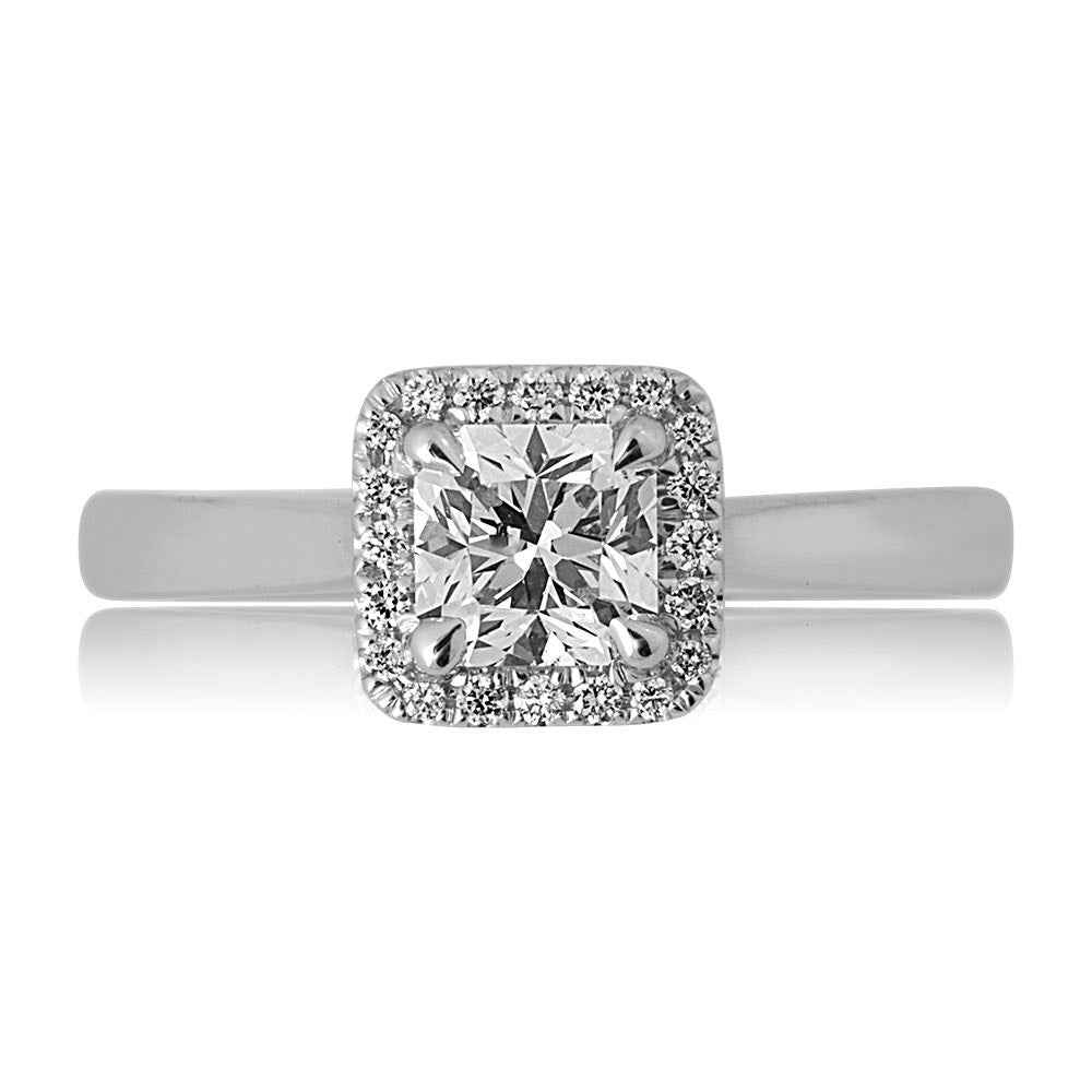 Canadian Rocks 9/10 ct. tw. Ideal Square Cut Diamond Halo Engagement Ring in 14K White Gold front view